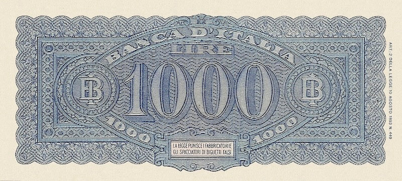 Italy banknote, Italia Turrita Issue, 1000 Lire, 1944, Pick P-77, UNC