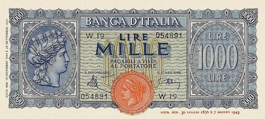 Italy banknote, Italia Turrita Issue, 1000 Lire, 1944, Pick P-77, UNC