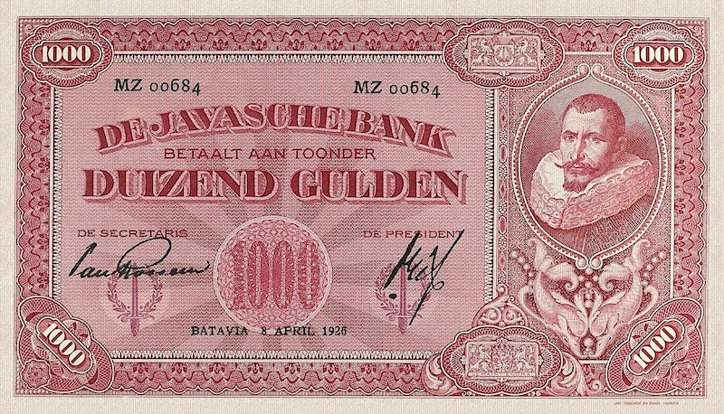 Netherlands Indies banknotes, Uang Kuno Belanda, 1000 Gulden, 1925, Pick P-77, UNC