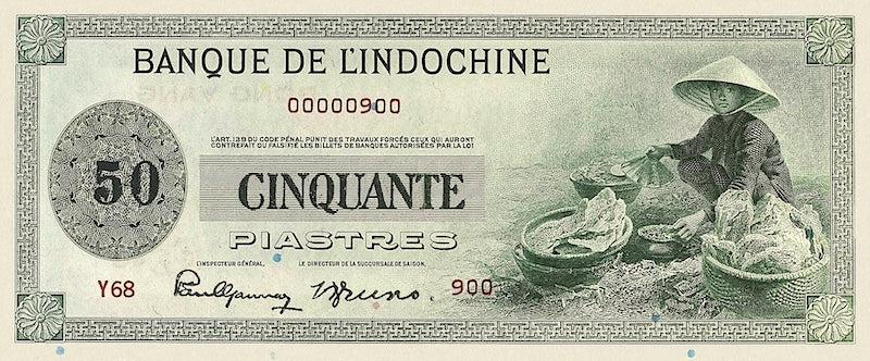 French Indo-China banknotes, Banque de l'Indochine, 50 piastres, 1945, Pick P-77, UNC