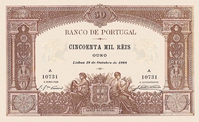 Banco de Portugal banknotes, 50 Mil Reis, 1893, Pick P-77, UNC