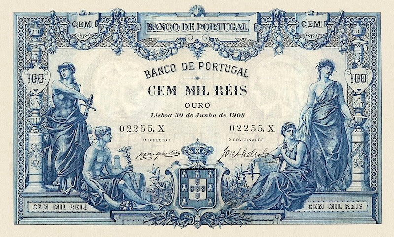 Banco de Portugal banknotes, 100 Mil Reis, 1893, Pick P-78, UNC