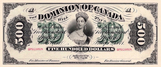 Dominion of Canada banknote, $500 Dollars, 1871, Pick P-14, UNC