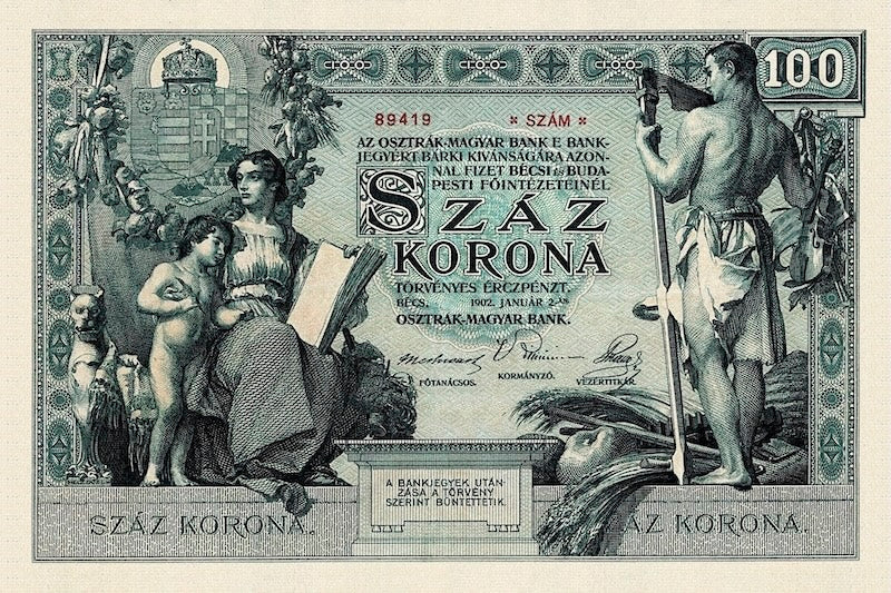 Austria-Hungary banknote, Austro-Hungarian (Osztrák-Magyar) Bank, 100 Kronen, 1902, Pick P-7, UNC