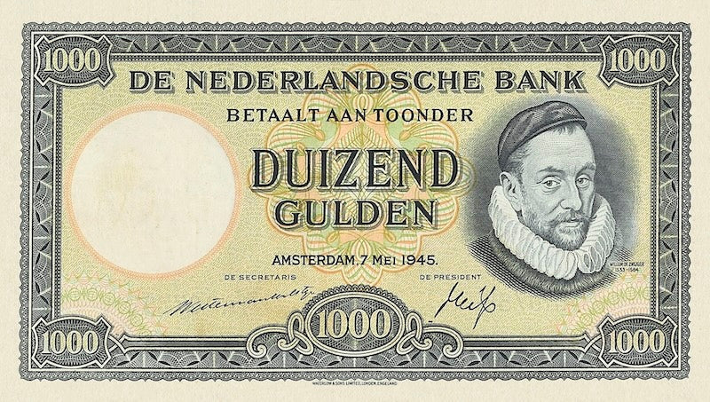 Netherlands banknote, Nederlandsche Bank, 1000 Gulden, 1945, Pick P-80, UNC