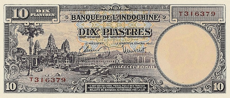 French Indo-China banknotes, Banque de l'Indochine,  10 Piastres, 1945, Pick P-80, UNC