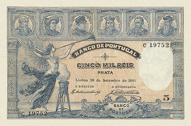 Banco de Portugal banknotes, 5 Mil Reis, 1898, Pick P-80, UNC
