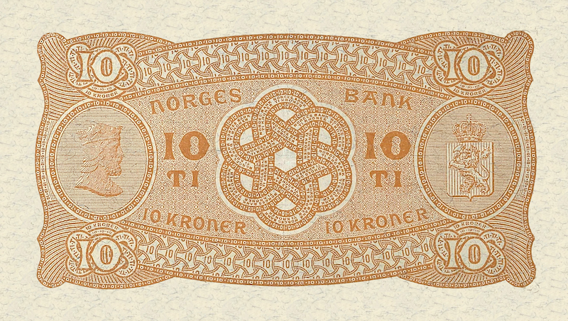 Norway banknotes, Norges Bank, 10 Kroner, 1942, Pick P-8, UNC