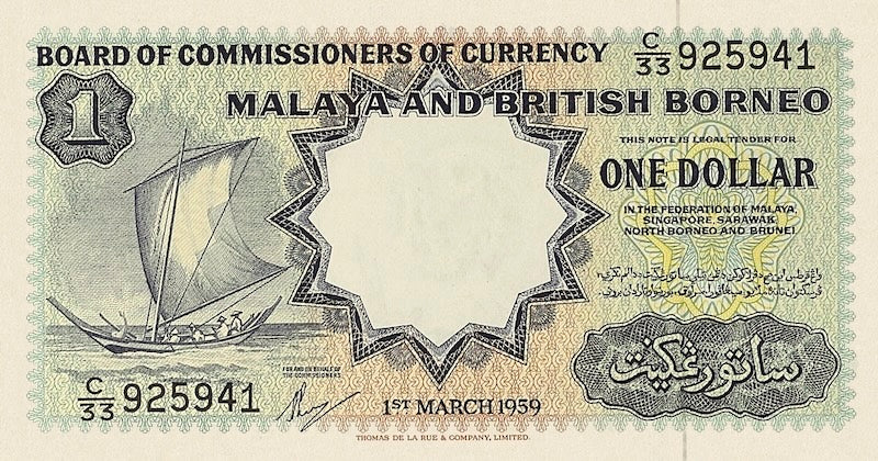 Malaya & British Borneo banknotes, Elizabeth II (QEII), $1 Dollar, 1959, Pick P-8, UNC