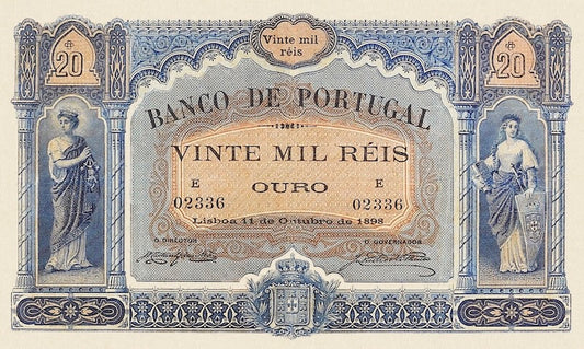 Banco de Portugal banknotes, 20 Mil Reis, 1898, Pick P-82, UNC