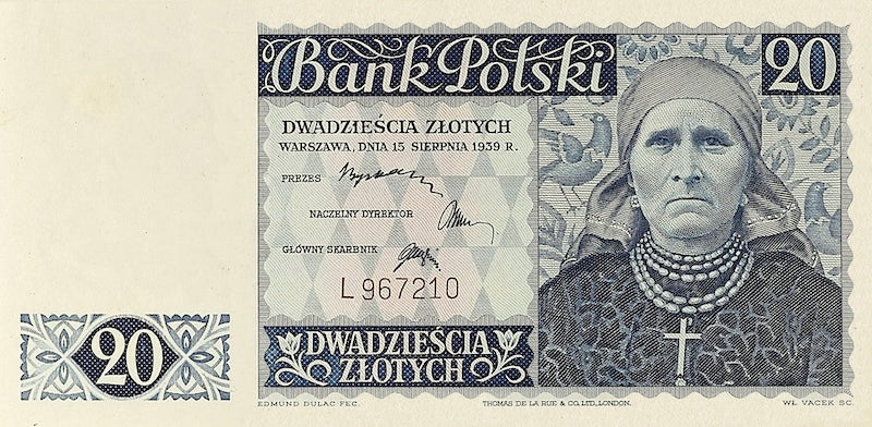Poland banknotes, Bank Polski, 20 Zlotych, 1939, Pick P-83, UNC