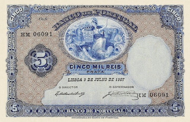 Banco de Portugal banknote, 5 Mil Reis, 1903, Pick P-83, UNC