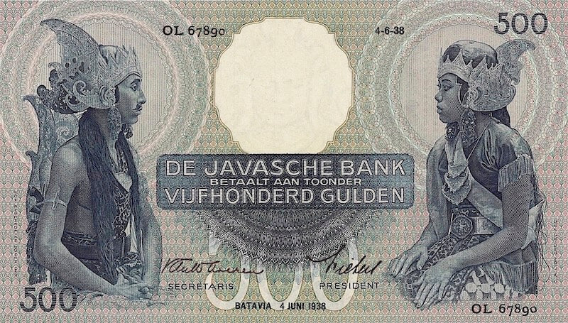 Netherlands Indies banknotes, Uang Kuno Belanda, 500 Gulden, 1938, Pick P-84, UNC