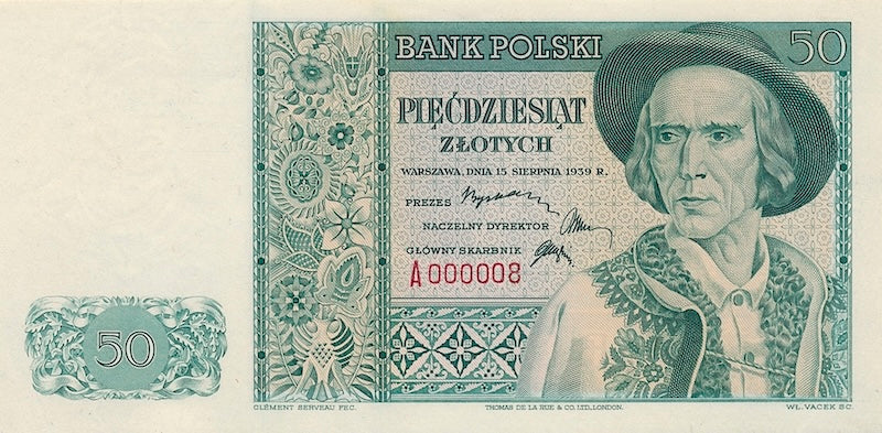 Poland banknotes, Bank Polski, 50 Zlotych, 1939, Pick P-84, UNC