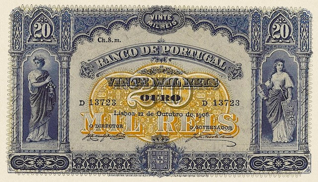 Banco de Portugal banknote, 20 Mil Reis, 1903, Pick P-84, UNC
