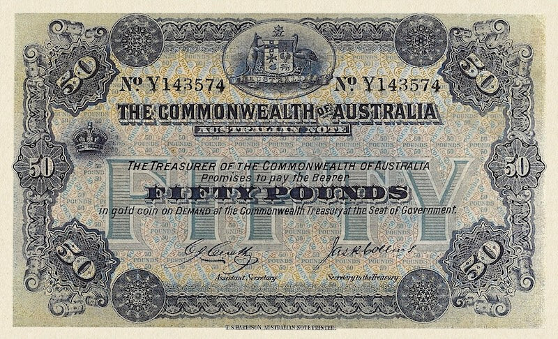Australia banknotes, Treasury Issue, £50 Pounds, 1913, Pick P-8, UNC