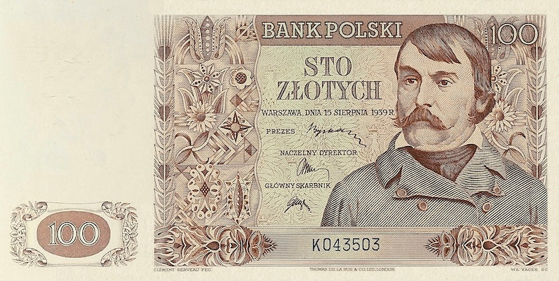Poland banknotes, Bank Polski, 100 Zlotych, 1939, Pick P-85, UNC