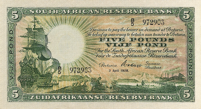 South Africa banknotes, 5 Pounds, 1928, Pick P-85, UNC