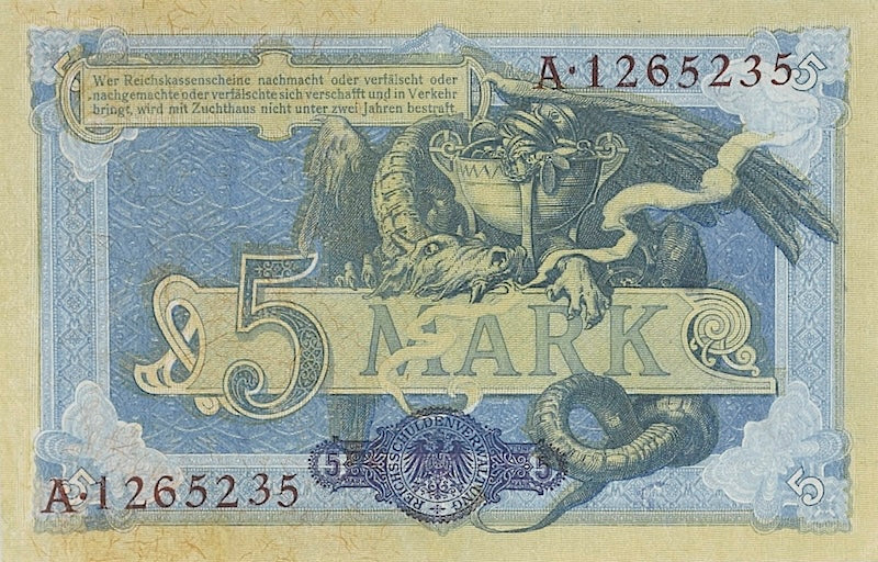 Germany banknote, Rentenbankschein, 5 Mark, 1899, Pick P-8, UNC