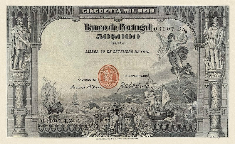 Banco de Portugal banknote, 50 Mil Reis, 1903, Pick P-85, UNC