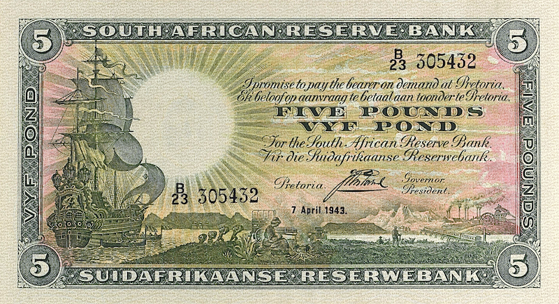 South Africa banknotes, 5 Pounds, 1928, Pick P-86, UNC