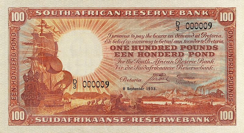 South Africa banknotes, 100 Pounds, 1928, Pick P-89, UNC