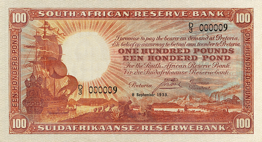South Africa banknotes, 100 Pounds, 1928, Pick P-89, UNC
