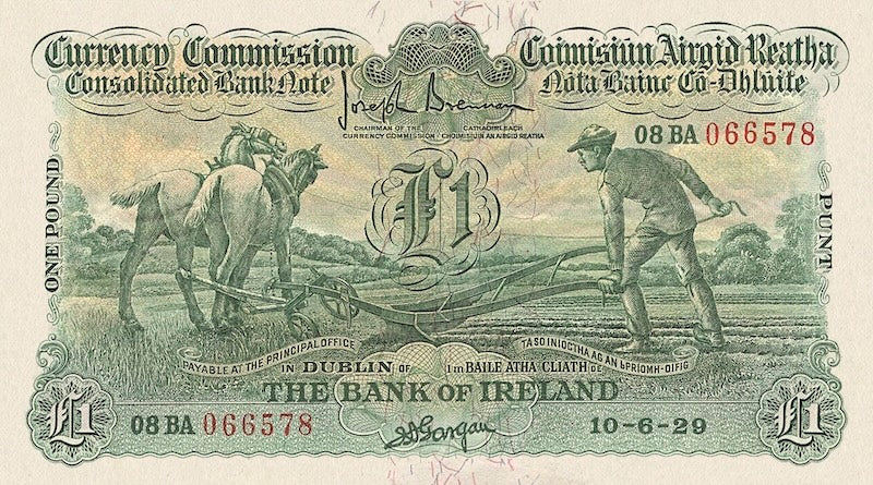 Ireland banknotes, Ploughman Issues, £1 Pound, 1929, Pick P-8, UNC