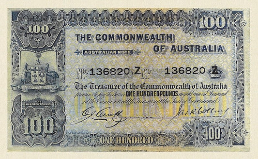 Australia banknotes, Treasury Issue, £100 Pounds, 1913, Pick P-9, UNC