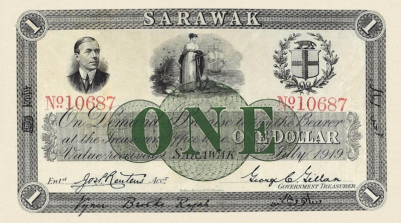 Sarawak banknotes, Rajah Brooke, 1 Dollar, 1918, Pick P-9, UNC