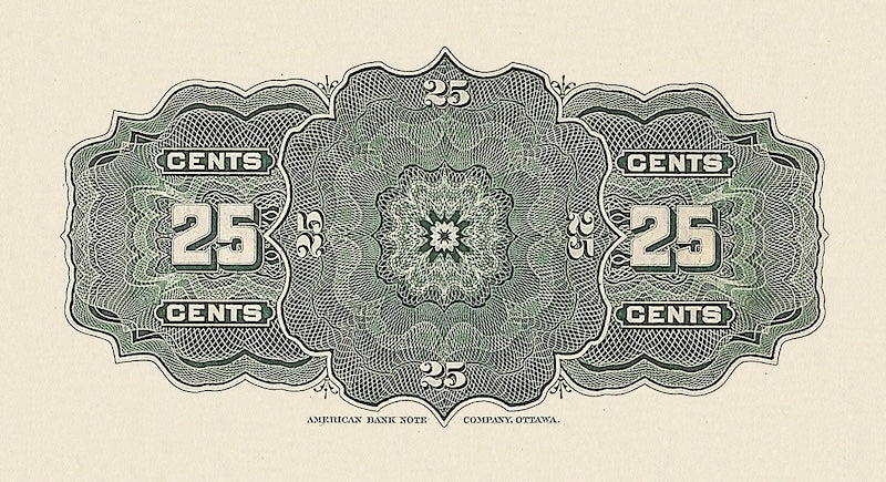Dominion of Canada banknote, Shinplaster Issue, 25 Cents, 1900, Pick P-9, UNC