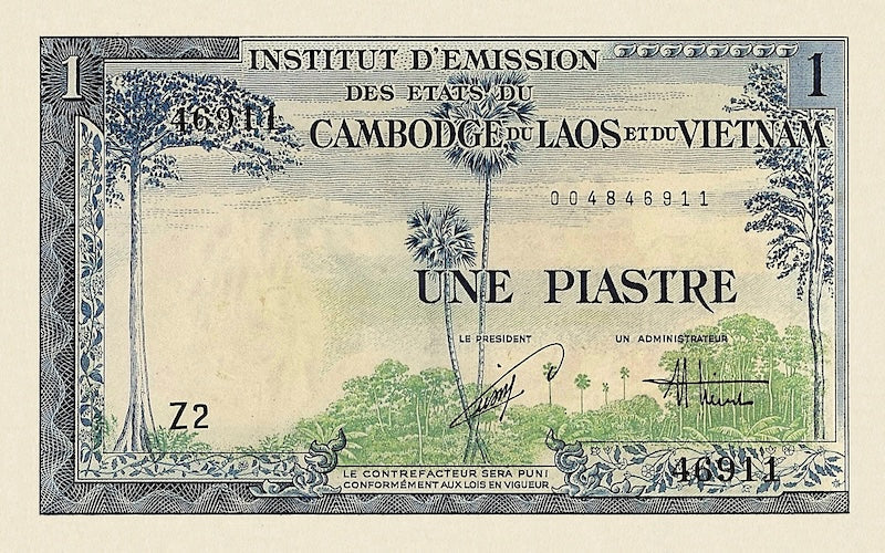 French Indochina banknotes, Vietnam, Viện Phát hành, 1 Piastre, 1953, Pick P-105, UNC