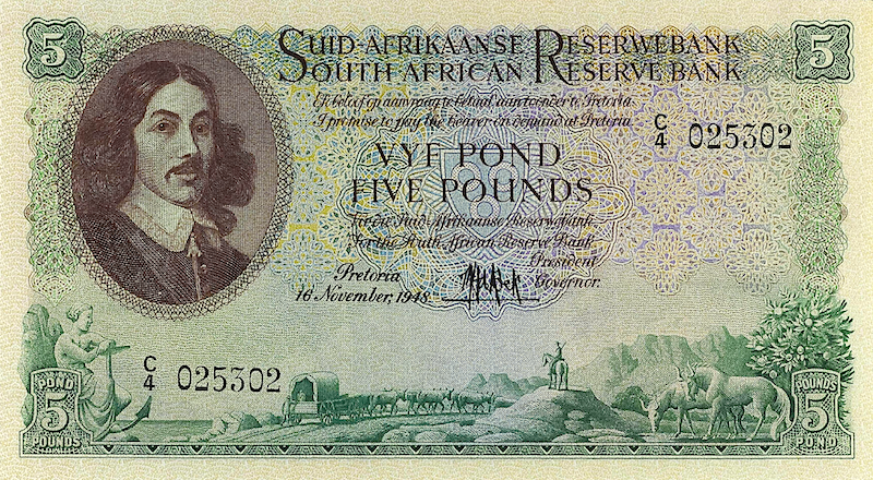 South Africa banknotes, 5 Pounds, Year 1948, Pick P-95, UNC