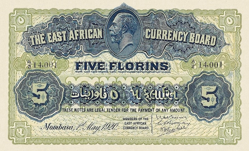 British East Africa banknotes, King George V, 5 Florins, 1920, Pick P-9, UNC