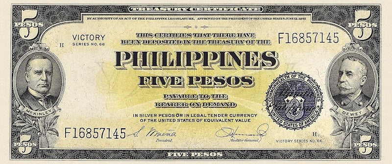 Philippines banknote, United States Treasury Certificate, Victory Issue, 5 Pesos, 1944, Pick P-96, UNC
