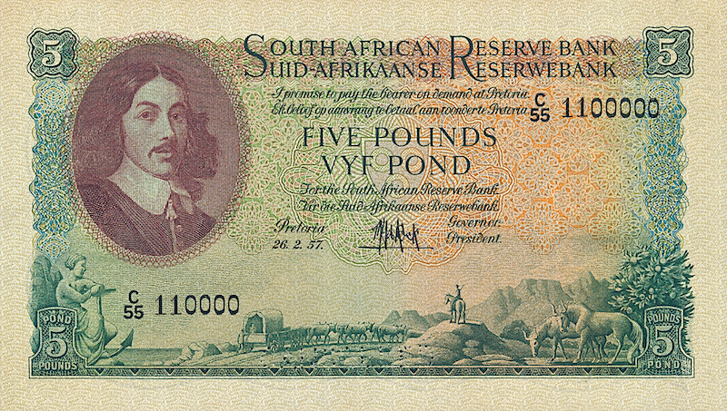 South Africa banknotes, 5 Pounds, Year 1948, Pick P-96, UNC