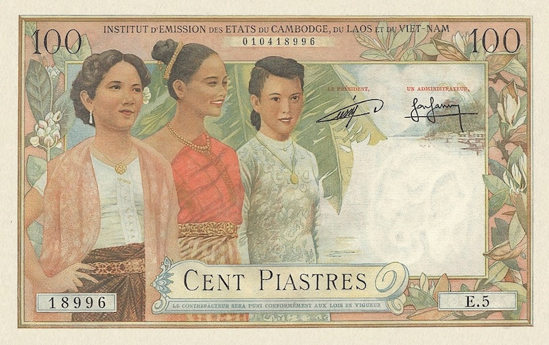 French Indo-China banknotes, Cambodia Issue, 100 Piastres, 1953, Pick 97, UNC