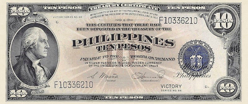 Philippines banknote, United States Treasury Certificate, Victory Issue, 10 Pesos, 1944, Pick P-97, UNC