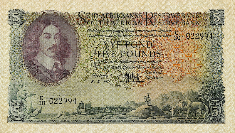South Africa banknotes, 5 Pounds, Year 1948, Pick P-97, UNC