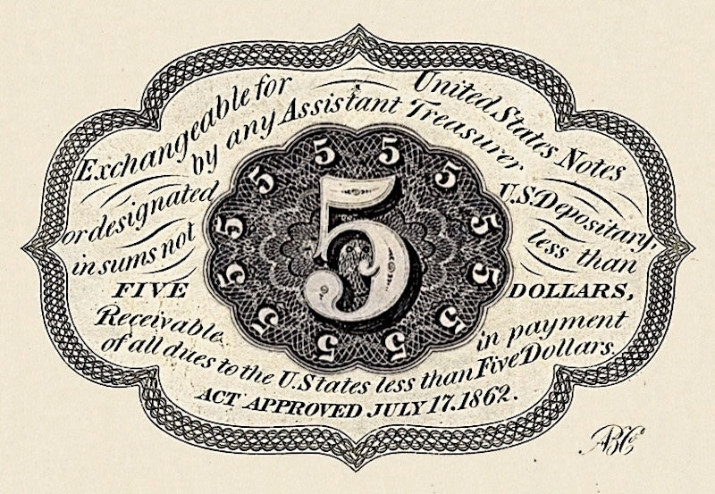 United States Fractional Currency banknote, 5 Cents, 1862, Pick P-97, UNC