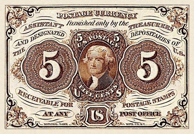 United States Fractional Currency banknote, 5 Cents, 1862, Pick P-97, UNC