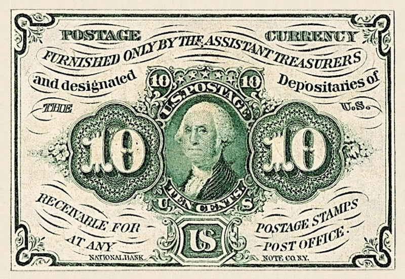 United States Fractional Currency banknote, 10 Cents, 1862, Pick P-98, UNC