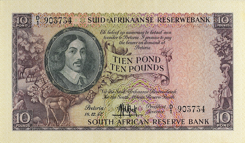 South Africa banknotes, 10 Pounds, Year 1948, Pick P-99, UNC