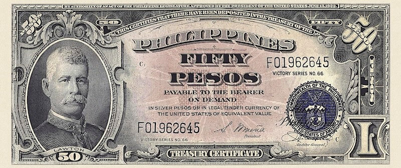 Philippines banknote, United States Treasury Certificate, Victory Issue, 50 Pesos, 1944, Pick P-99, UNC