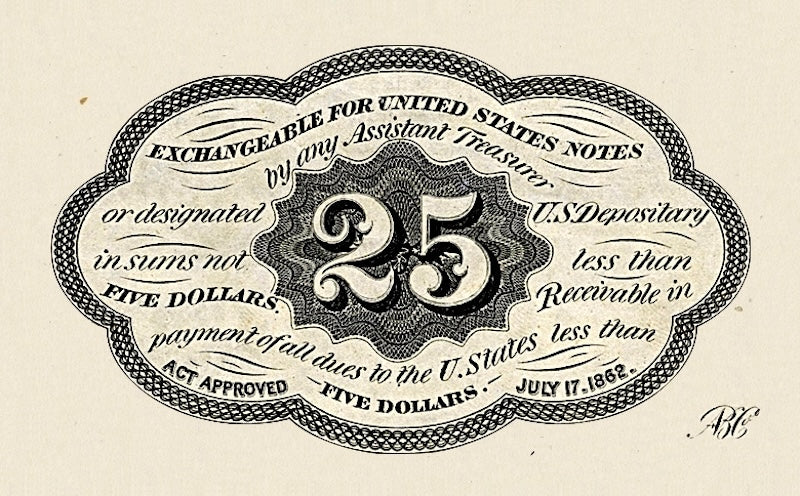 United States Fractional Currency banknote, 25 Cents, 1862, Pick P-99, UNC