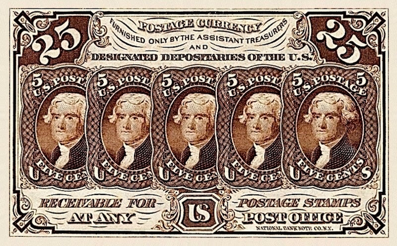 United States Fractional Currency banknote, 25 Cents, 1862, Pick P-99, UNC