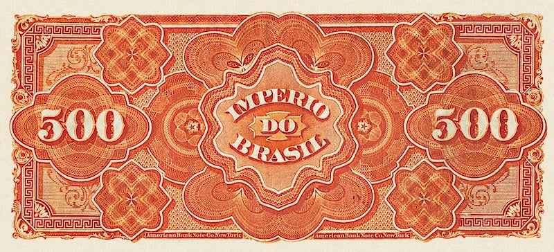 Brazil banknote, Imperio do Brasil, Dom Pedro II, 500 Reis, 1874 (Estampa 1), Pick P-A242, UNC