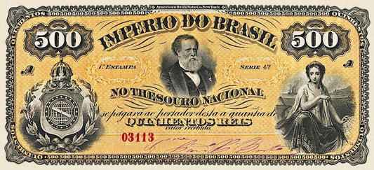 Brazil banknote, Imperio do Brasil, Dom Pedro II, 500 Reis, 1874 (Estampa 1), Pick P-A242, UNC
