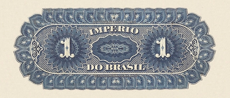 Brazil banknotes, Imperio do Brasil, Dom Pedro II, 1 Mil Reis, 1870 (Estampa 5), Pick P-A244, UNC