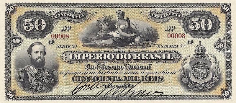 Brazil banknotes, Imperio do Brasil, Dom Pedro II, 50 Mil Reis, 1870 (Estampa 5), Pick P-A246, UNC